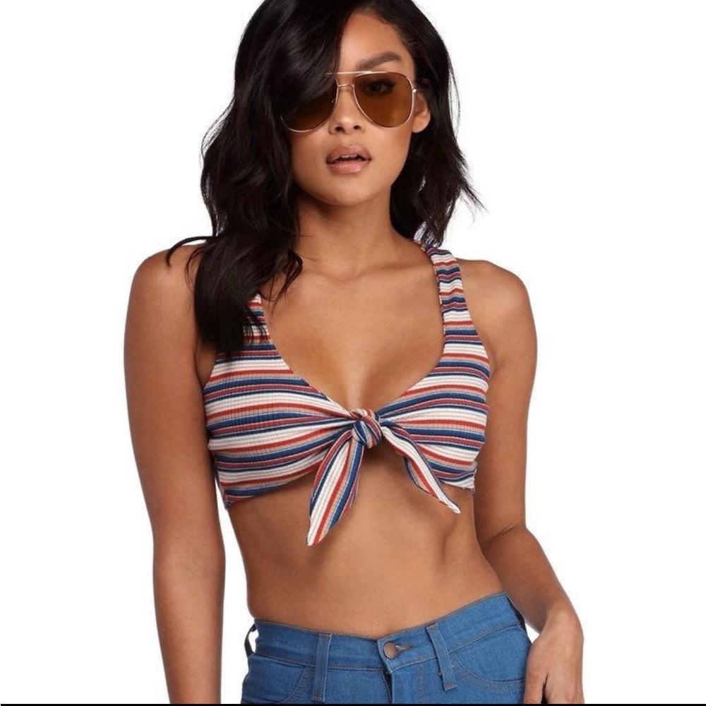 Windsor Multicolor Striped tie front Crop Top